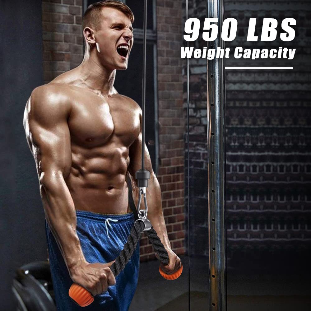 SELEWARE Tricep Rope Cable Machine Attachments for Gym, Universal Tricep Pull Down Rope with Soft Rubber Ends for Pulley System Home Gym Workout Fitness (Orange, 28")
