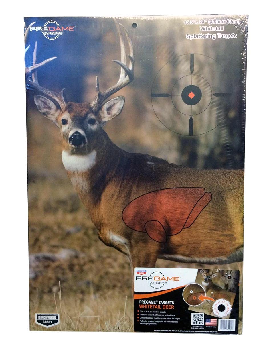 Birchwood Casey Pregame 16.5" x 24" Whitetail Deer Targets - Realistic Instant Splattering Shooting Targets - for Use with All Guns & Calibers - 3 Targets Pack