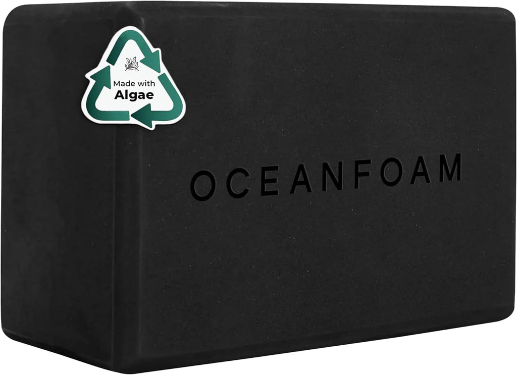 Oceanfoam Workout Block - High-Density Non-Slip Exercise Block for Yoga & Pilates | Lightweight Algae-Based EVA Foam, 9"x6"x4" (Black)