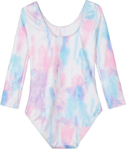 Domusgo Girls Gymnastics Leotards - Long Sleeve Shiny Colorful One-Piece Bodysuits