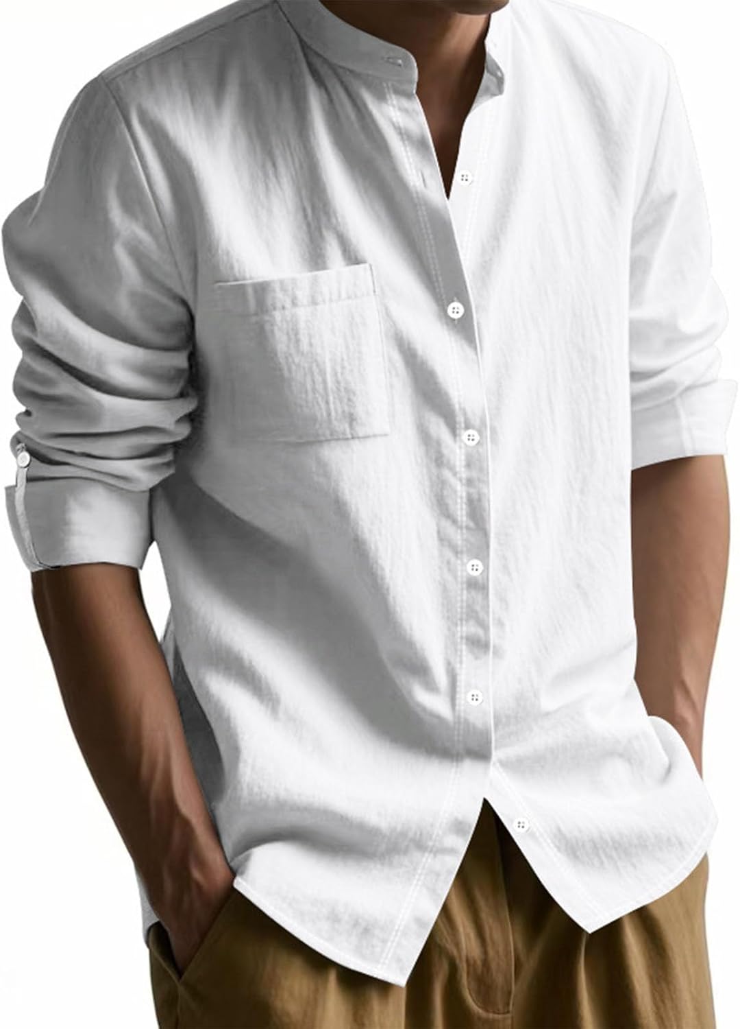 Skiennix Men's Long Sleeve Button-Down Shirt - Plus Size Casual Fit for Summer & Beach Activities