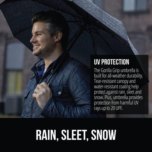 GORILLA GRIP Compact Windproof Umbrella - One-Click Automatic Open/Close, Lightweight & Waterproof, Black