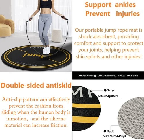 Nisorpa Jump Rope Mat 49'' Round Non-Slip Pad 1/4'' Thick Durable Workout Shock Absorbing for Skipping, Cardio, Cross Exercise, Gym - Black and Yellow