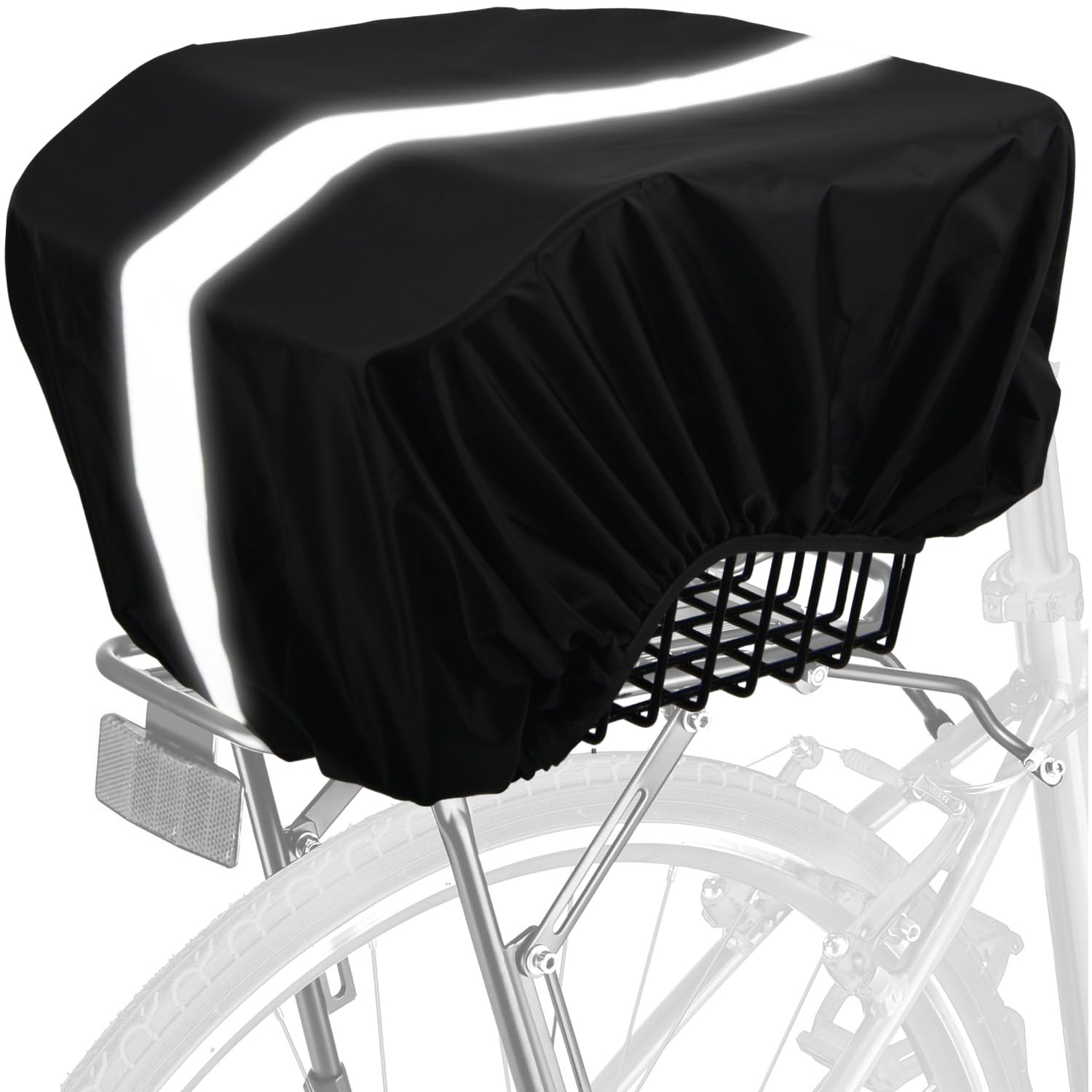 VAOLOAV 45L Bicycle Basket Waterproof Rain Cover with Reflective Strip Bicycle Rear Rack Rain Cover Black