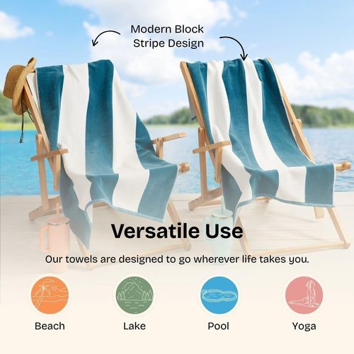 Loon & Lake Beach Towels Set of 2 - Sand Resistant Waffle Weave & Plush Velour | 30" x 60" | Wolfeboro Collection - Adriatic