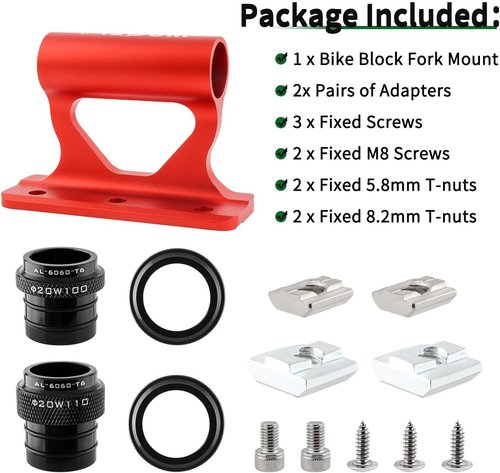 MUQZI Bike Fork Mount - Thru-Axle Holder for MTB & Road Bikes | 20x100mm/20x110mm, Red