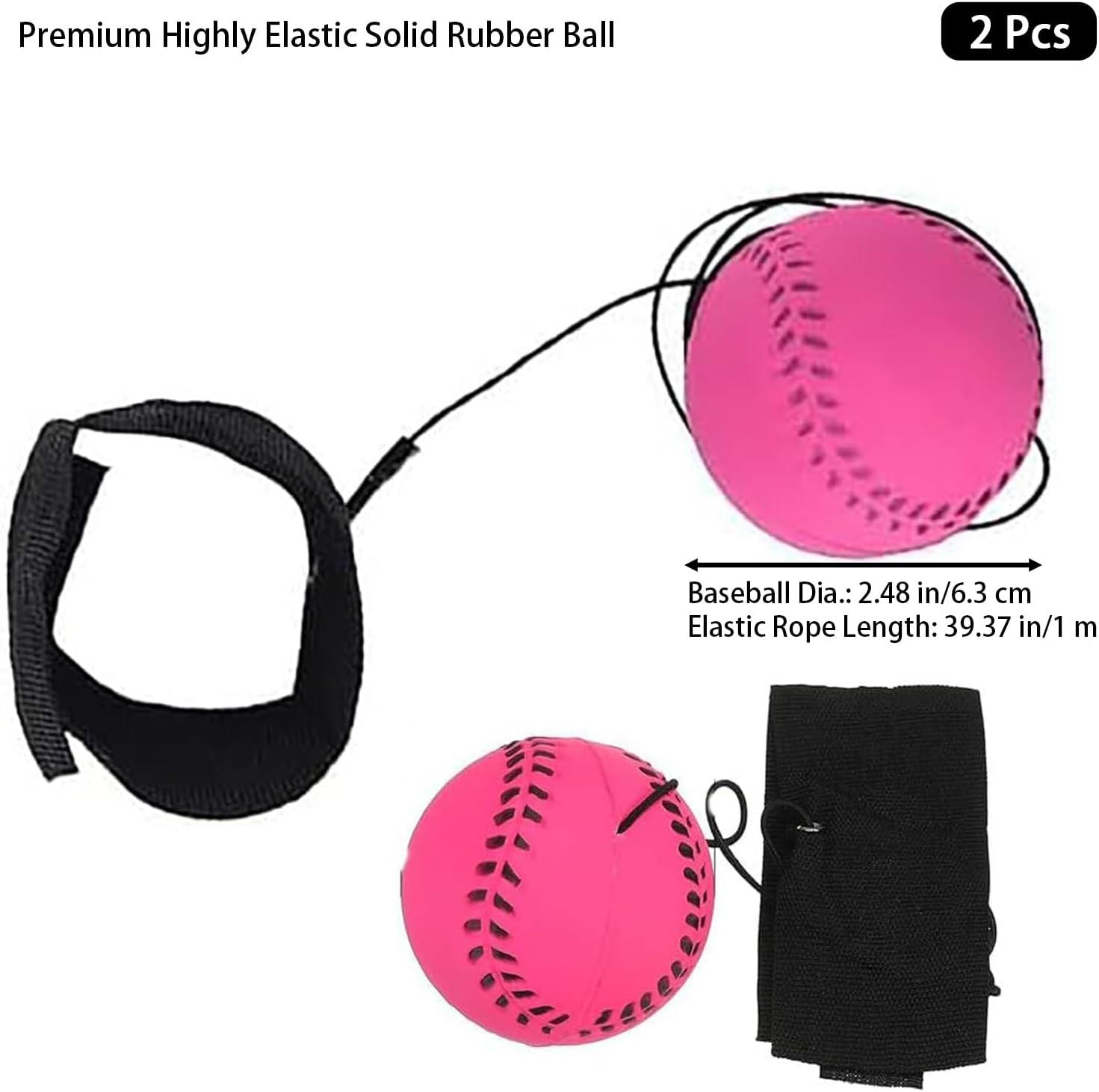 Skiennix Rose Red Baseball Bouncy Wrist Balls - Durable Rubber Rebound Balls on Elastic String | 2-Pack