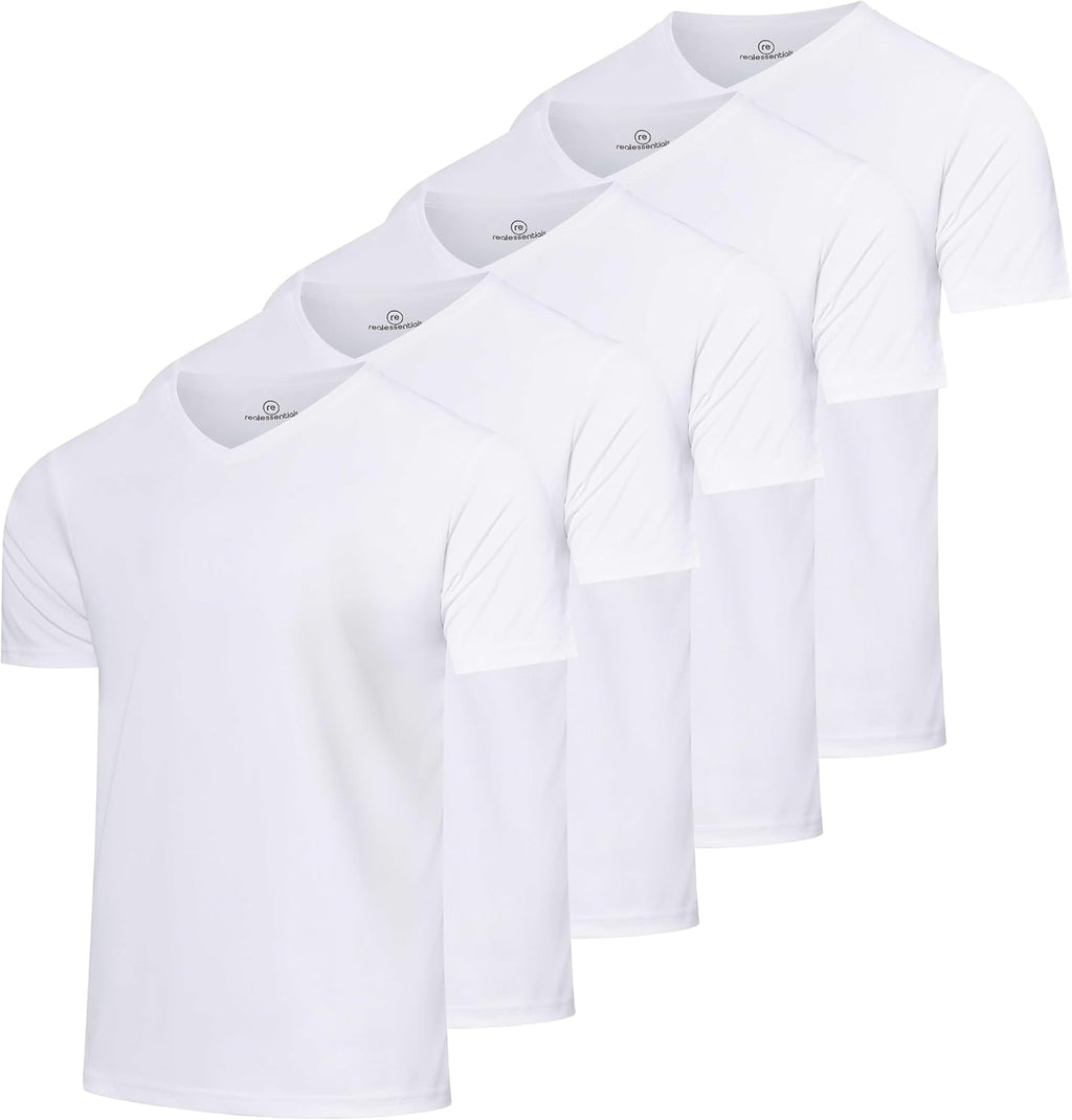 Real Essentials Men's Mesh V-Neck T-Shirt - 5 Pack Athletic Dry Fit Workout Shirts (Big & Tall Available)