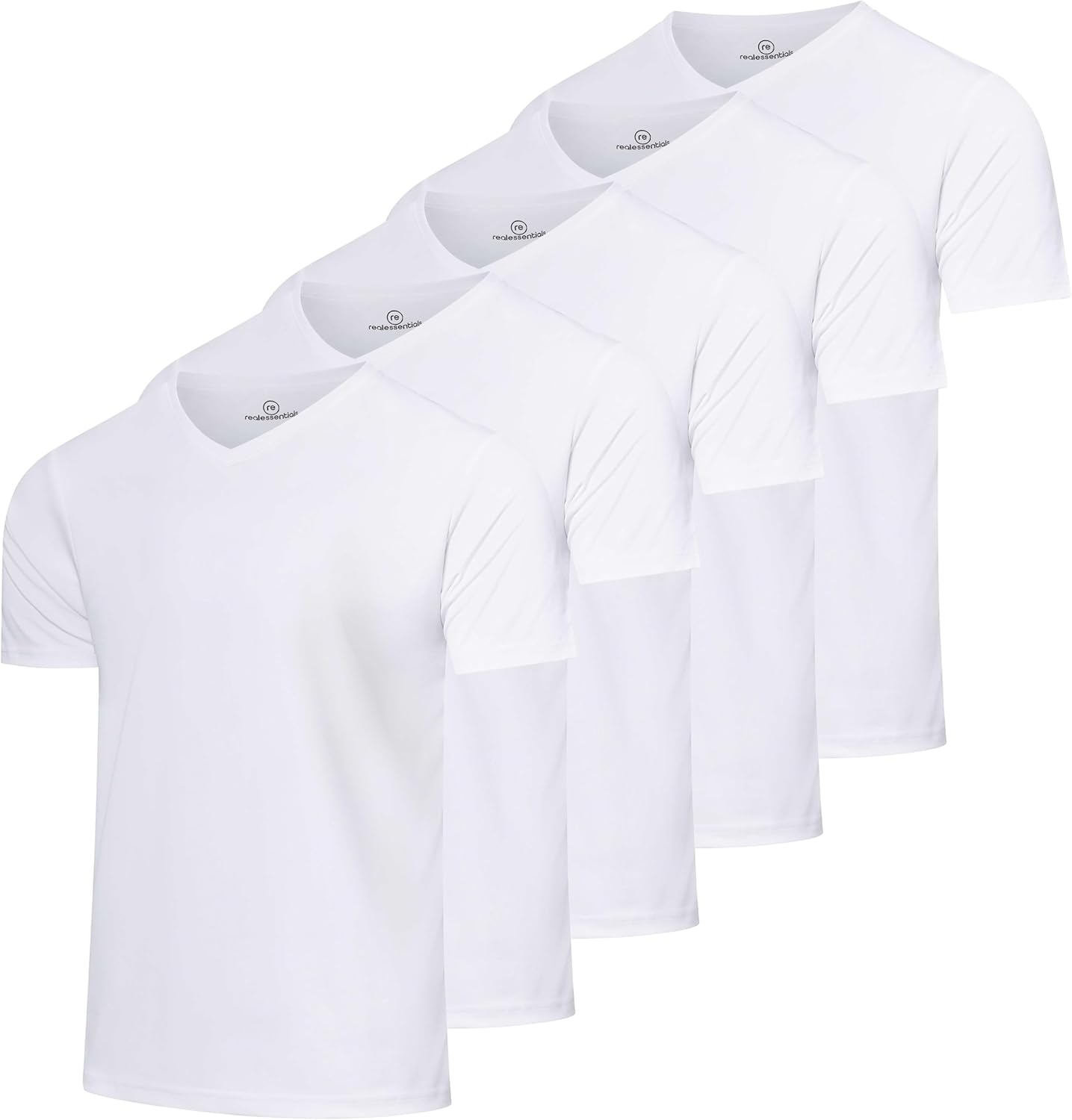Real Essentials Men's Mesh V-Neck T-Shirt - 5 Pack Athletic Dry Fit Workout Shirts (Big & Tall Available)