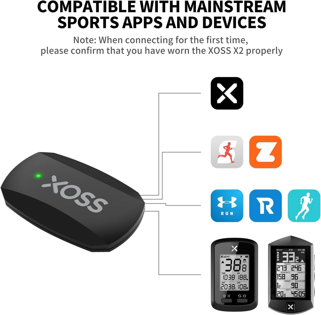 XOSS X2 Chest Strap Heart Rate Monitor Bluetooth 4.0, IP67 Waterproof Heart Rate Tracker Sensor, Wireless Heart Rate with Chest Strap Health Accessories