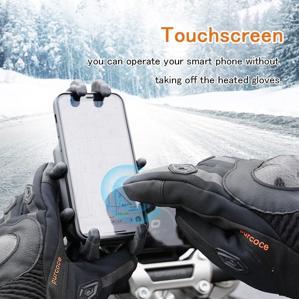 Skiennix Heated Motorcycle Gloves - Electric Touchscreen, Waterproof, Windproof | 7.4V 3000mAh Batteries