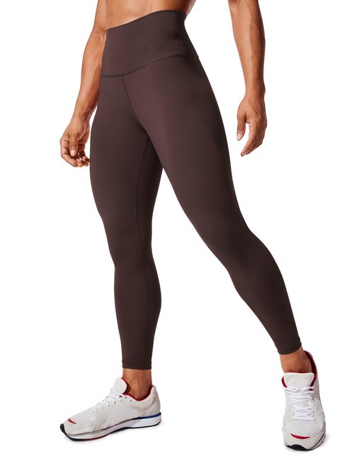 CRZ YOGA Women's Hugged Feeling Compression Leggings 25 Inches - Thick High Waisted Tummy Control Workout Pants Tights Hot Fudge Brown Small