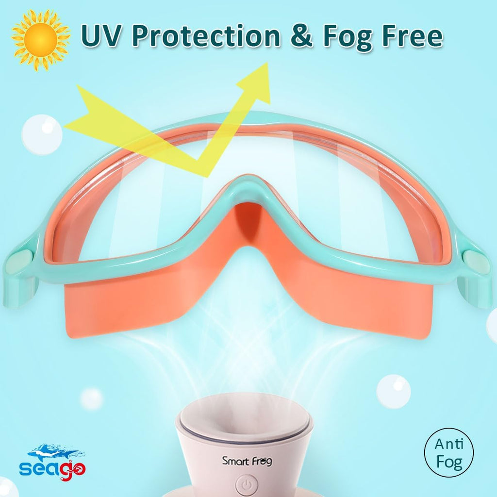 Seago Swim Goggles - Anti-Fog, Anti-UV, Wide View Design | 2 Pack for Kids Ages 3-14