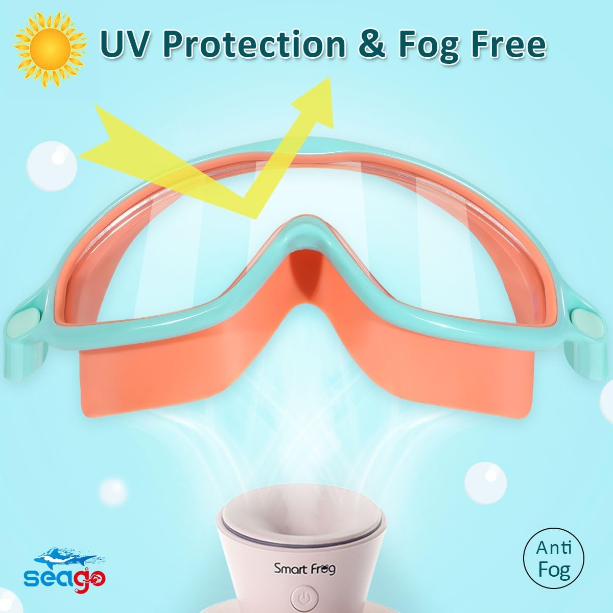Seago Swim Goggles - Anti-Fog, Anti-UV, Wide View Design | 2 Pack for Kids Ages 3-14