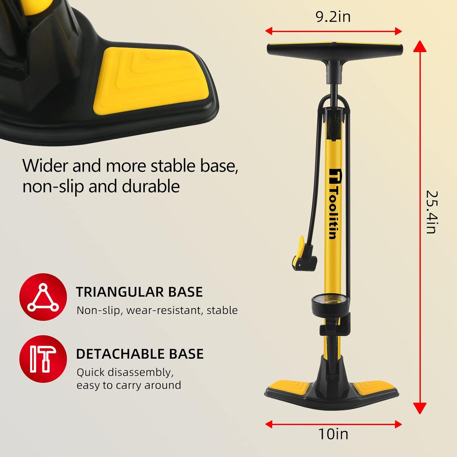 TOOLITIN Floor Bike Pump - 160 PSI High Pressure with Gauge | Compatible with Presta & Schrader Valves
