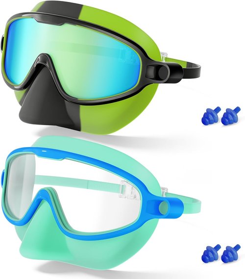 Aegend Kids Swim Goggles - Anti-Fog UV Protection with Nose Cover | Comfortable Fit for Ages 3-14