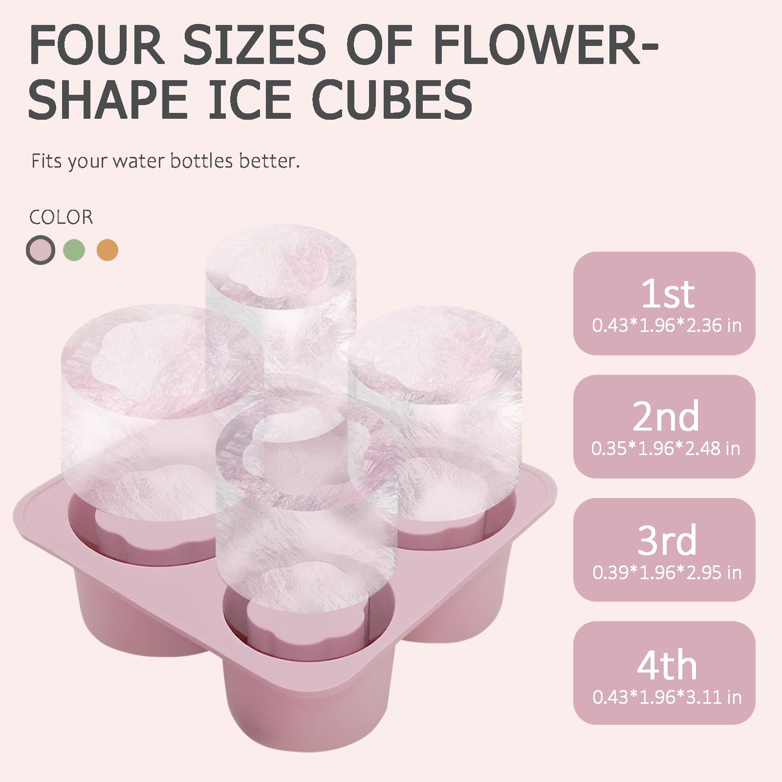 Silicone Ice Cube Tray Compatible with Owala FreeSip Sway 30oz 40oz, FreeSip Tumbler 40oz,4 Size Hollow Ice Molds,BPA-Free Food-Grade Ice Mold for Tumbler Bottles & Cocktails(Lilac Bloom)