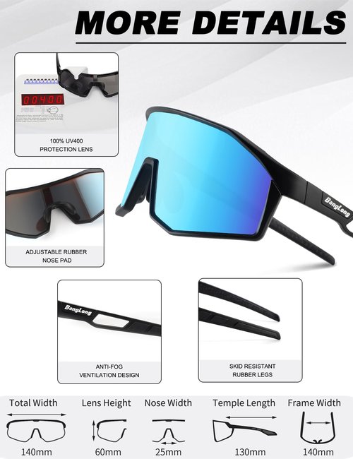 BangLong Sports Sunglasses for Men Women - UV400 Protection Baseball Sun Glasses TR90 for Running Cycling Baseball Fishing, blue