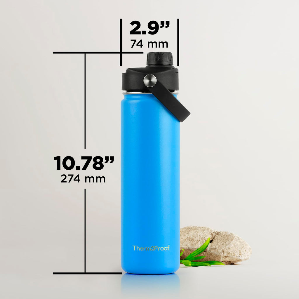 ThermoProof Double-Walled Vacuum Insulated Stainless Steel Water Bottle - Wide Mouth with Chug & Spout Lids, Dishwasher Safe, Reusable, Leakproof, Hot & Cold for Men, Women & Kids - 22oz, Light Blue