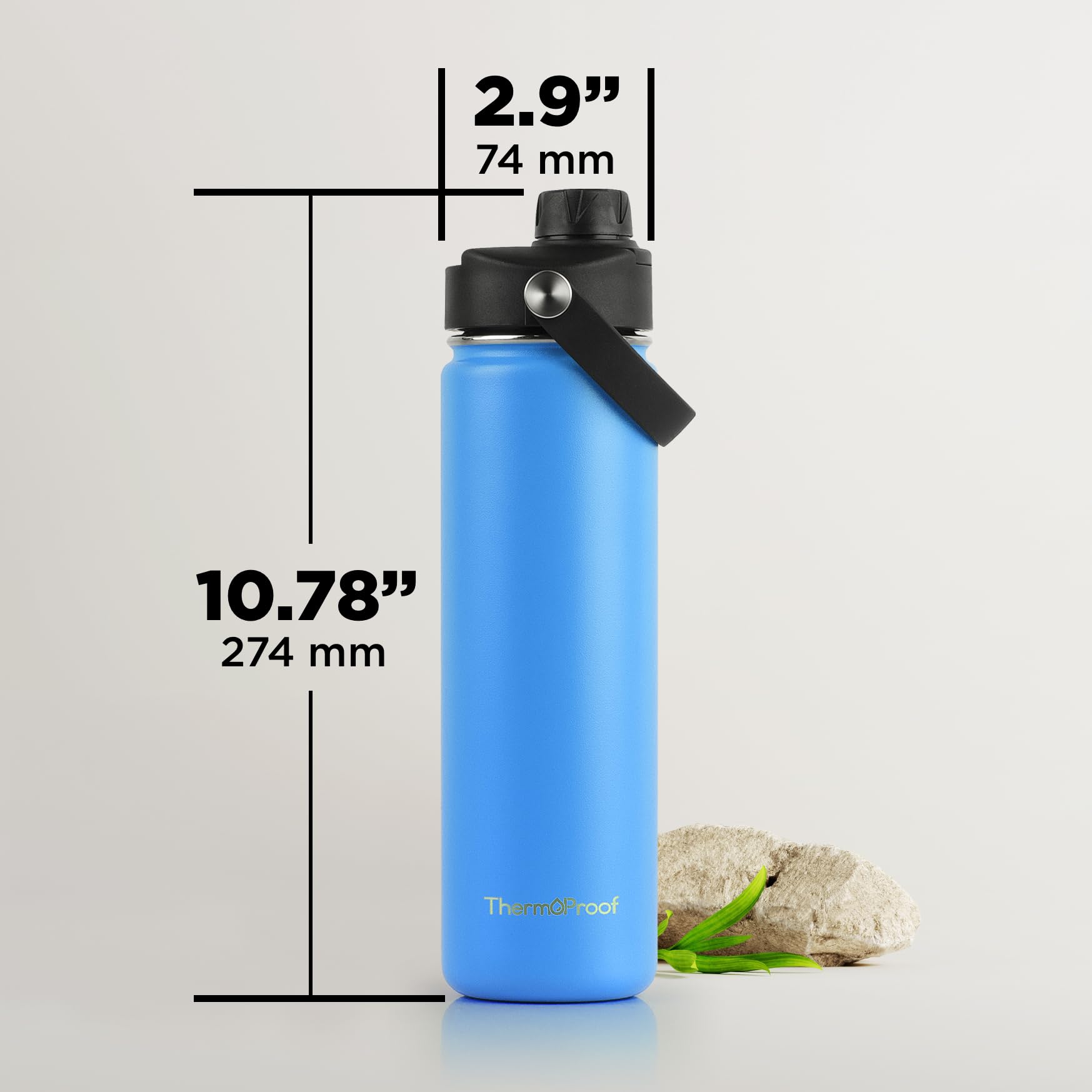 ThermoProof Double-Walled Vacuum Insulated Stainless Steel Water Bottle - Wide Mouth with Chug & Spout Lids, Dishwasher Safe, Reusable, Leakproof, Hot & Cold for Men, Women & Kids - 22oz, Light Blue