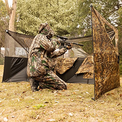 Lenotos 3-Panel Pop Up Ground Blind for Hunting - Dry Grass Camo, Easy Setup