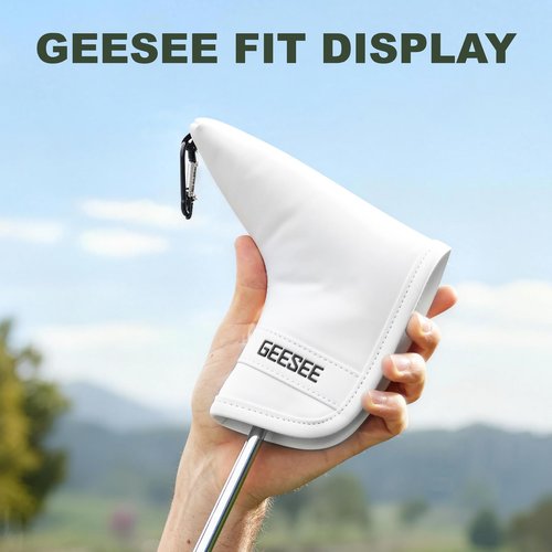 GEESEE Golf Putter Cover with Premium PU Leather, Magnetic Blade Putter Headcover, Soft Lined Design for Secure Fit, Durable Putter Cover for Blade Style Putters Golf Clubs-1 Unit (PU-Blade-White)