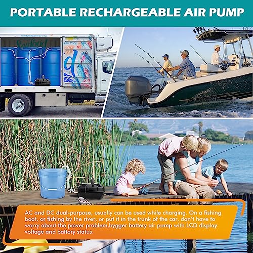 Hygger Rechargeable Aquarium Pond Air Pump 238GPH Quiet Adjustable Flow with Hose & Check Valve