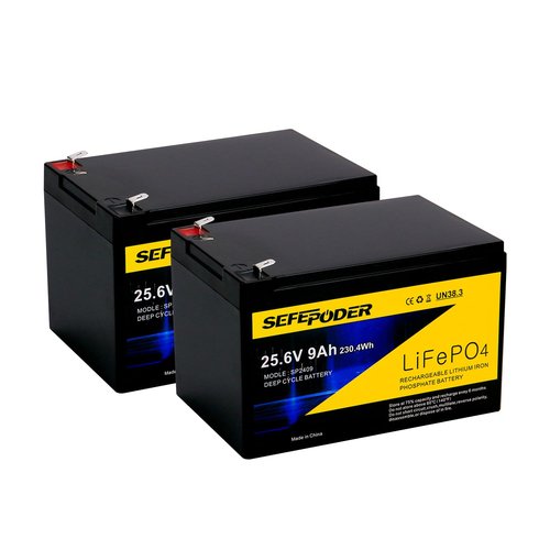 SEFEPODER 24V 9Ah Lithium LiFePO4 Deep Cycle Battery 2 Pack, 3000+ Cycles Rechargeable Battery for Lighting, Scooter, UPS(600W or Less), 24V Power Wheels and More with Built-in 30A BMS