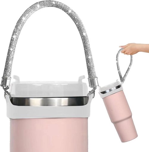 DLDXGXNR Glitter Handle for Stanley Cup Accessories - Diamond Stanley Tumbler Carrier with Strap Bling Water Bottle Handle Strap(White)
