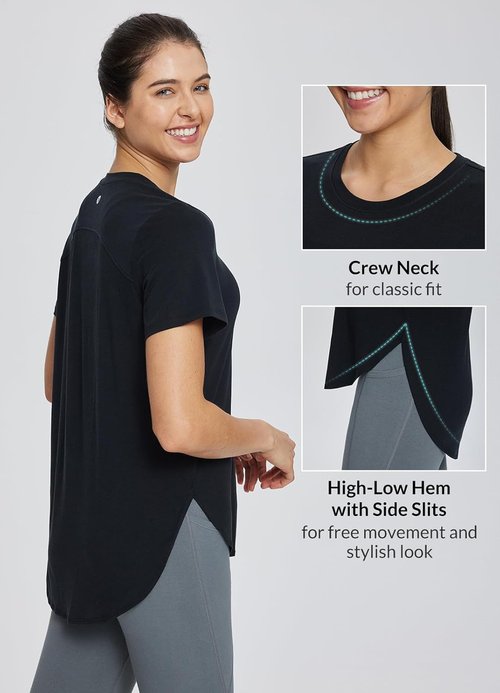 Baleaf Women's Athletic Workout Shirts - Loose Fit Yoga & Running Tops | Quick Dry with Side Slits