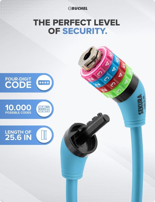 Büchel Bike Lock Cable for Kids - Colorful Keyless Security - Easy-to-Use 5-Digit Combination Lock