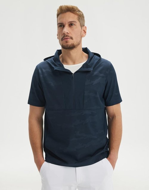 M MAELREG Short Sleeve Hoodie - Lightweight, Water-Resistant with Pocket | Stylish Embossed Pattern