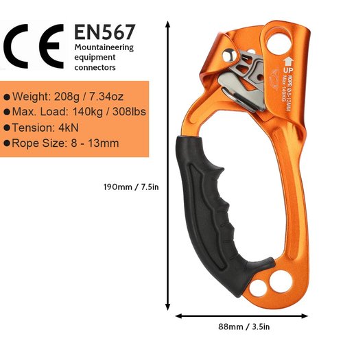 Paliston Climbing Hand Ascender Rock Climbing Arborist (Right&Left) Style 2 8~13 mm Rope