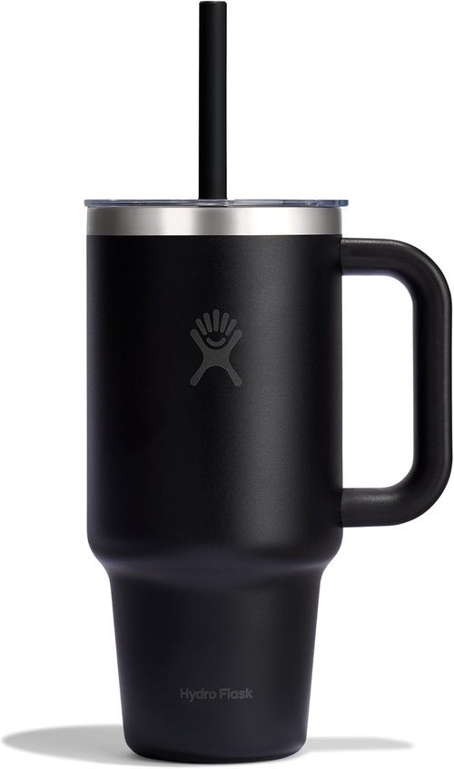 Hydro Flask 24 Oz Insulated Travel Tumbler - Durable Stainless Steel with Handle, Clear Lid & Straw