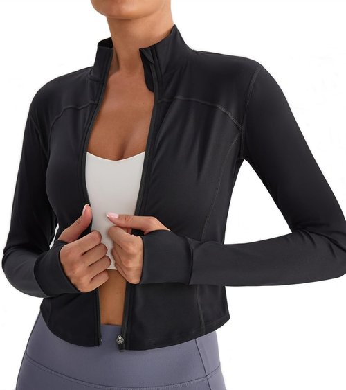 Lemedy Women's Cropped Workout Jacket - Lightweight Full Zip Yoga Jacket with Thumb Holes | Athletic Track Top