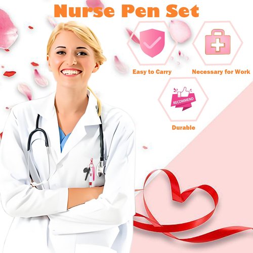 Daemson Nurse Pen Set, 6-Pack Nursing Essentials with Ballpoint Pens, Highlighters, Permanent Markers, LED Keychain Flashlights, and Badge Reel Clips