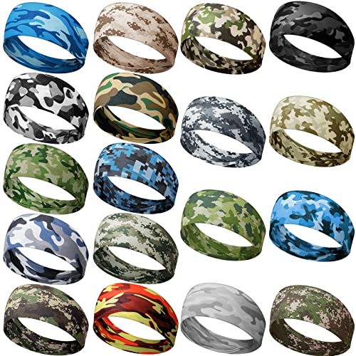 Camouflage Sports Sweatbands 18 Pack Unisex Headbands for Running Fitness Yoga
