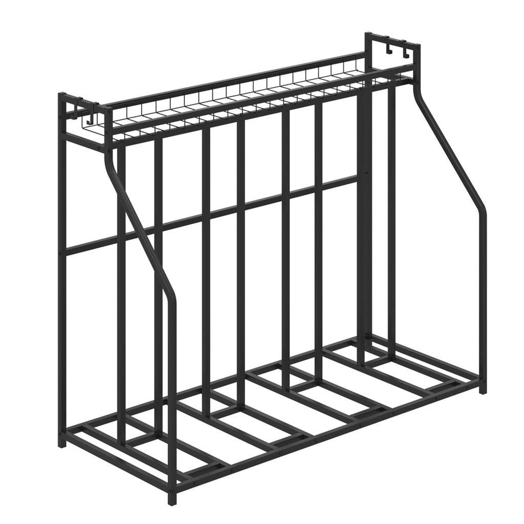 YiLifebes Stand Bike Racks for Garage, 4 Bike Stand Rack with Storage Basket, Metal Floor Bike Parking, Garage Organizer Suitable for Mountain, Hybrid, Adult and Kids Bikes