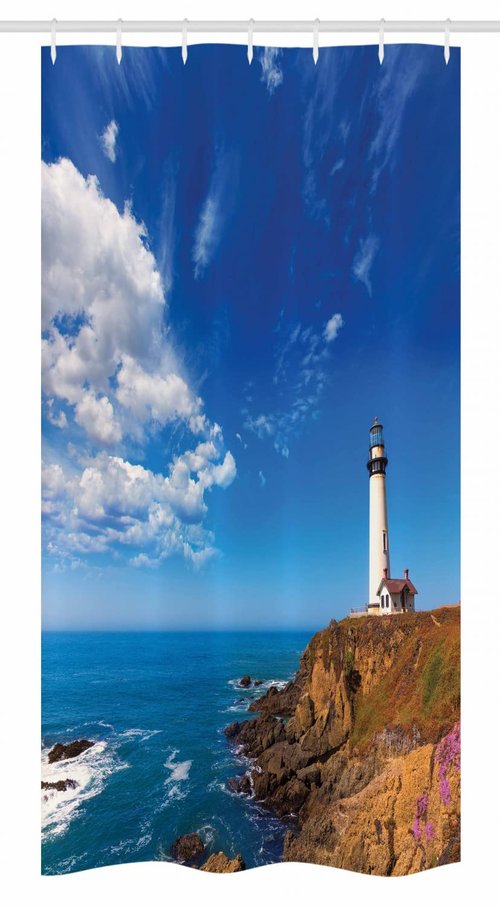 Ambesonne Lighthouse Stall Shower Curtain, California City Pigeon Point Lighthouse in Cabrillo Coastal Image Print, Fabric Bathroom Decor Set with Hooks, 36" W x 72" L, Brown White