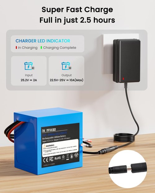 24V 5Ah Rechargeable Lithium Replacement Batteries & Battery Chargers with Battery Charger and Cable Connector for DIY Projects