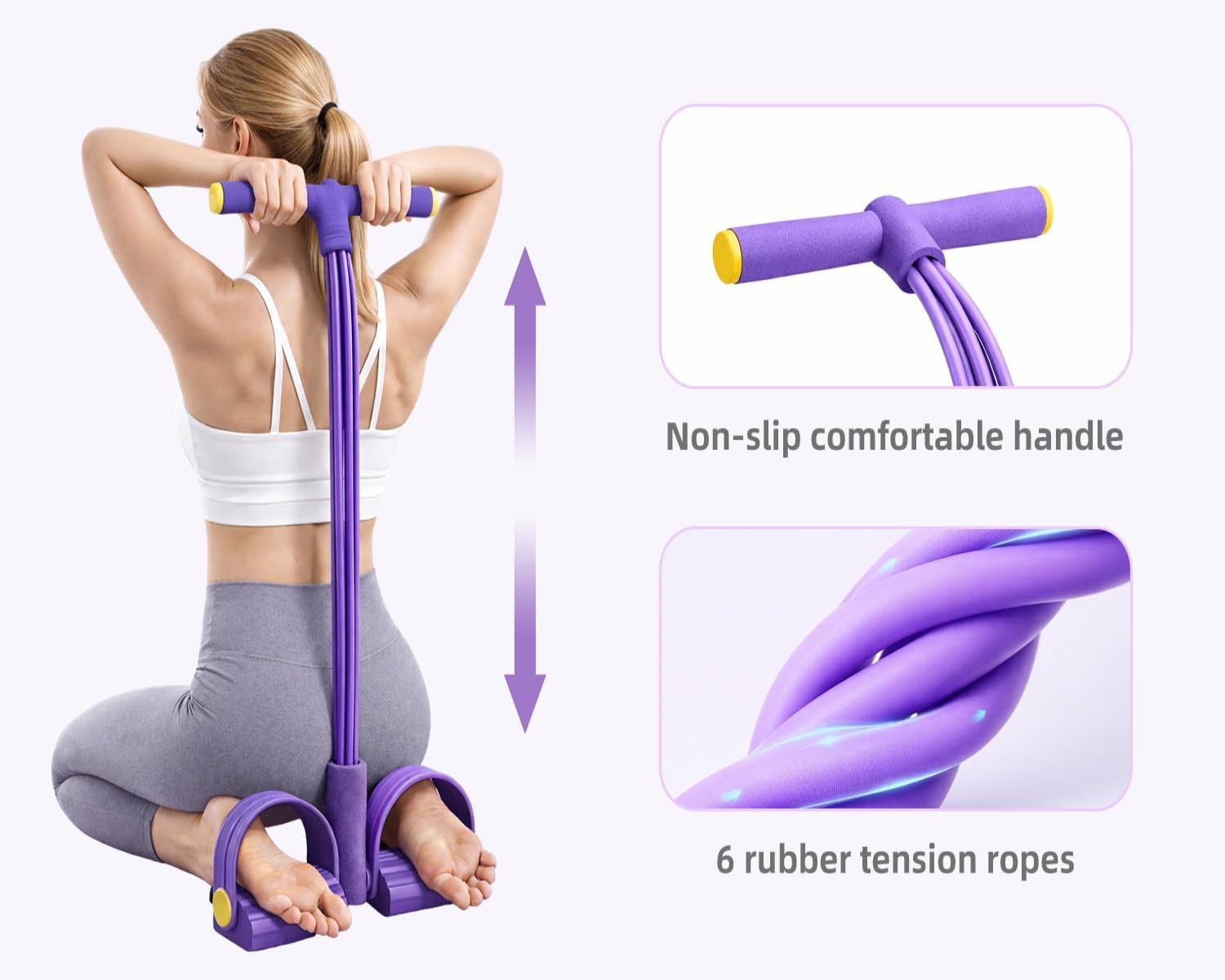 Upgraded Handle Resistance Band - 6 Levels of Tension for Full Body Workout | Durable Abs, Core, Arm & Leg Trainer