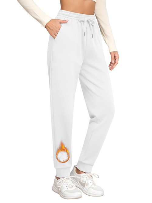 Missufe Women's High Waisted Fleece Baggy Sweatpants Workout Lounge Jogging Athletic Cinch Bottom Trousers with Pockets (White, Medium)