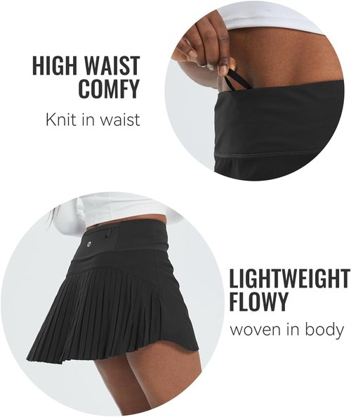 Baleaf Women's Tennis Skirt - High Waisted Pleated Golf Skorts with Pockets | Lightweight Athletic Wear