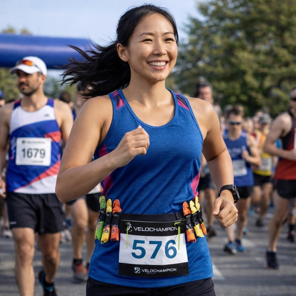 VeloChampion Lightweight Running Belt | Elasticated Fit with 6 Energy Gel Loops - No Pins Needed