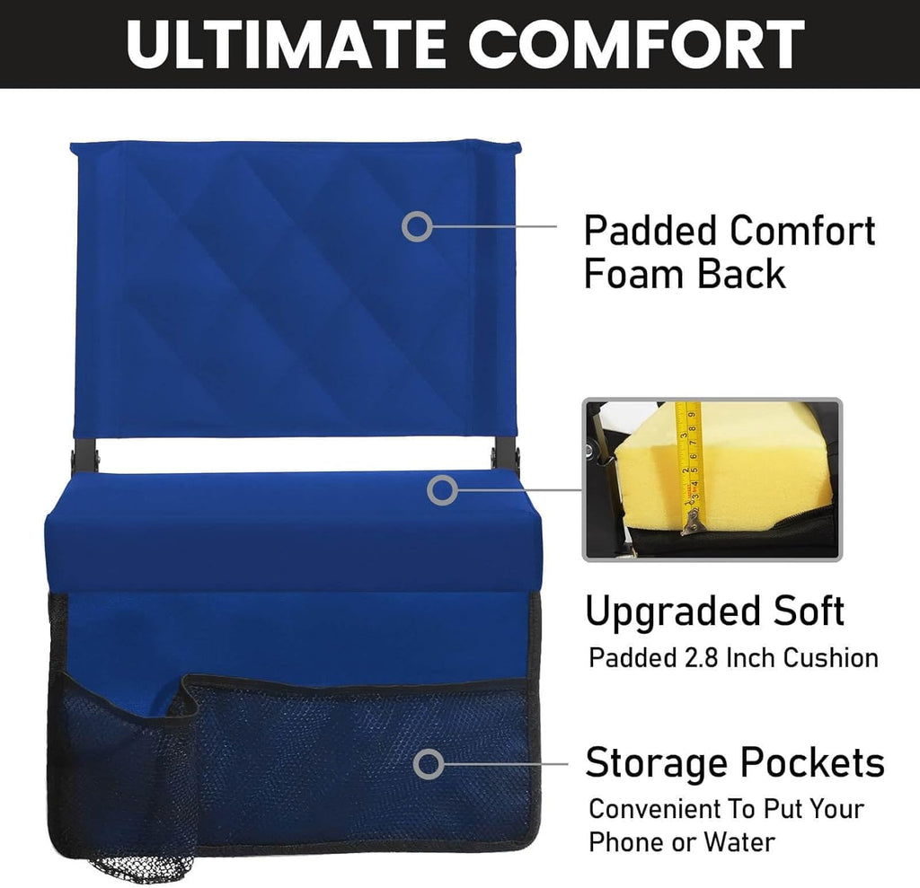 Sheenive Stadium Seats - Padded Bleacher Chairs with Back Support | Portable Comfort for Sports Events - Blue