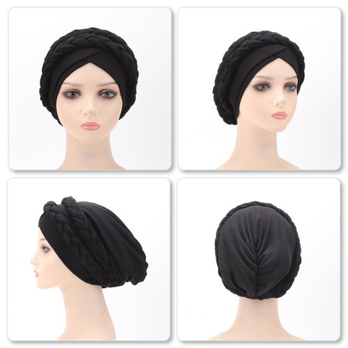 DRESHOW African Women Turban Caps Cotton Beanie Twist Headscarf Pre-Tied Double Twisted Braids Wrap Hat Headwraps for Black Women Chemo Cancer Cap