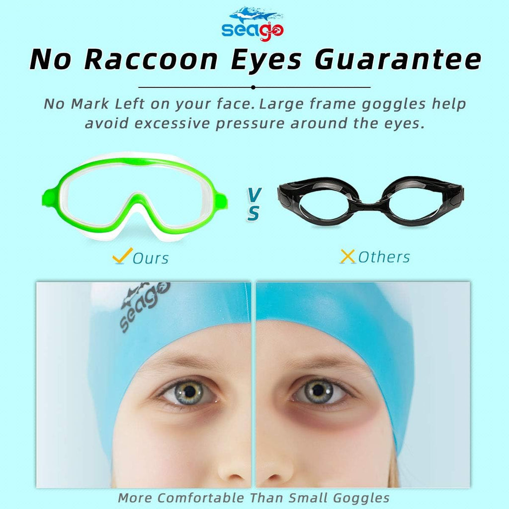 Seago Swim Goggles - Anti-Fog & Anti-UV Wide View Design for Kids Ages 3-14 | 2 Pack