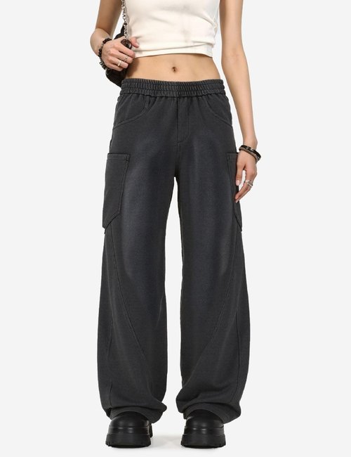 Fullneat Men’s Baggy Sweatpants Wide Leg Lounge Acid Wash Track Pants with Drawstring Elastic Waist and Oversized Pockets, Y2K Streetwear Loose Fit Casual Pants for Men & Women Unisex Washed Black
