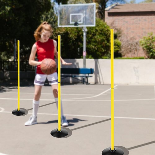 TNZMART Training Agility Poles Set Adjustable Soccer Training Poles Detachable Slalom Poles with Rubber Base (Pack of 6, 4.9 FT)