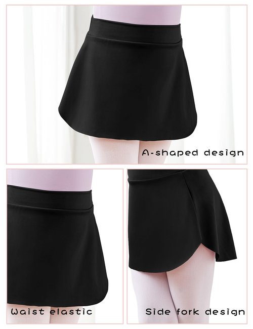 Avrigir Black Opaque Little Girls Ballet Skirts Pull on Short Mini Dance Skirt for Kids